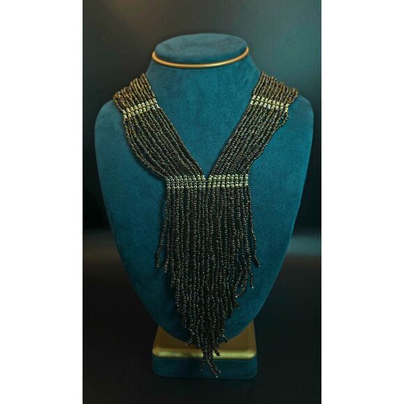 Avon Jewelry - Y2K "mark." by Avon Iridescent Seed Bead Waterfall Fringe Statement Necklace
